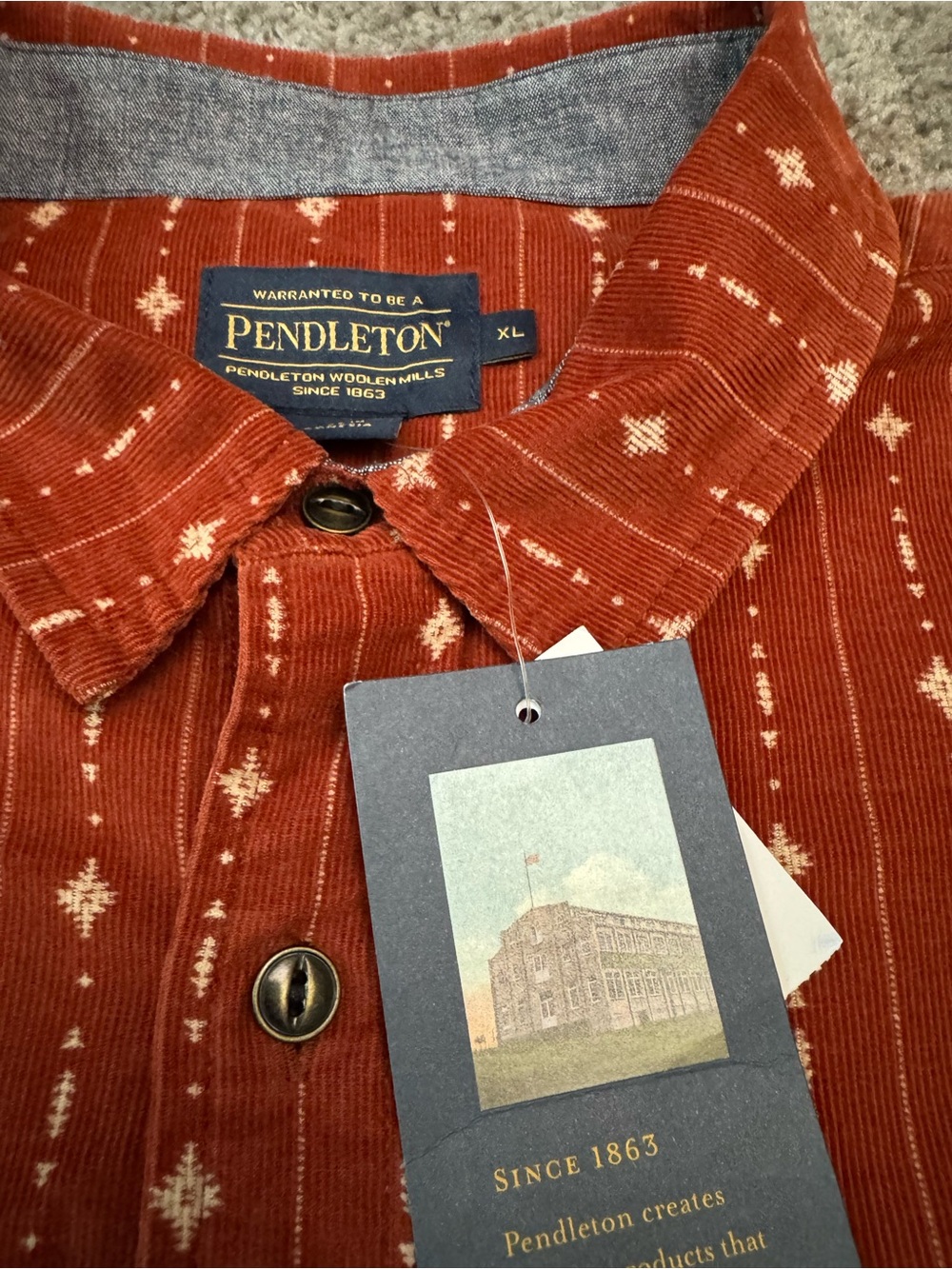 NWT Pendleton Men's Rust Patterned Button-Up Shirt. Size XL - Picture 3 of 9